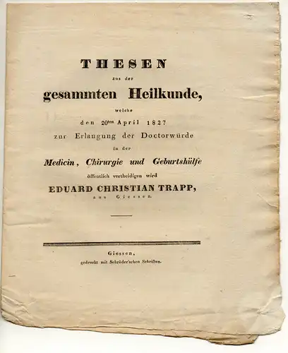 Trapp, Eduard Christian: aus Gießen: Thesen aus der gesammten Heilkunde. 