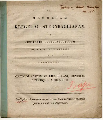 (Mollweide, Karl Brandan): Multiplex et continuata serierum transformatio exemplo quodam luculento illustratur. Erinnerungsschrift an Carl Friedrich Kregel von Sternbach. 