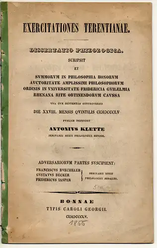 Klette, Anton: Exercitationes Terentianae. Dissertation. 