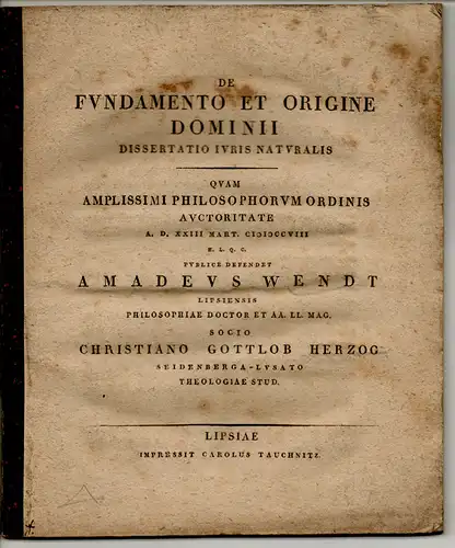 Herzog, Christian Gottlob: De fundamento et origine dominii. Dissertation. 