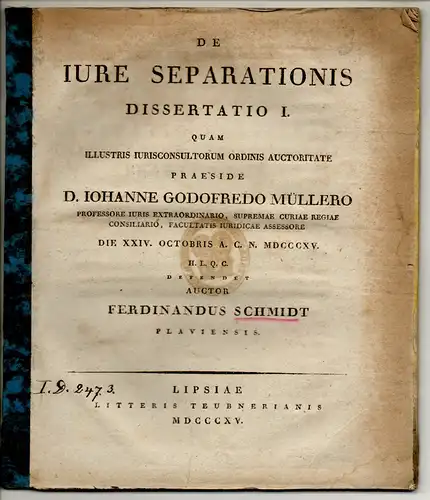 Schmidt, Ferdinand: aus Plauen: De iure separationis Dissertatio I. 