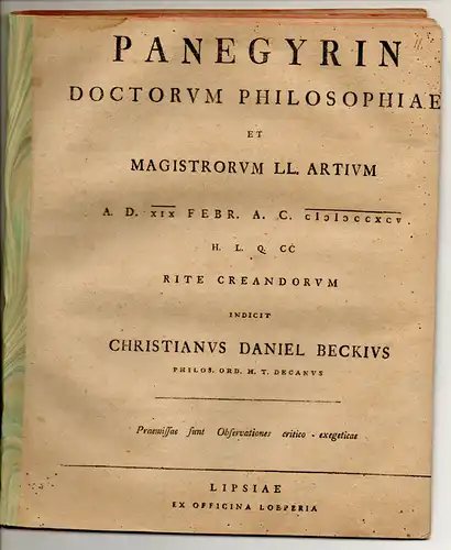 Beck, Christian Daniel: Observationes critico-exegeticae 1-5 (vollständig). 