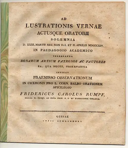 Rumpf, Friedrich Carl: Observationum in Ciceronis pro L. Corn Balbo orationem spicilegio. Schulprogramm. 