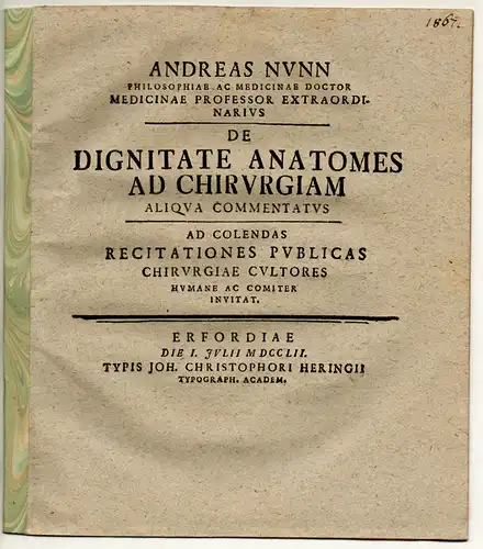 Nunn, Andreas: De dignitate anatomes ad chirurgiam. Antrittsvorlesung. 