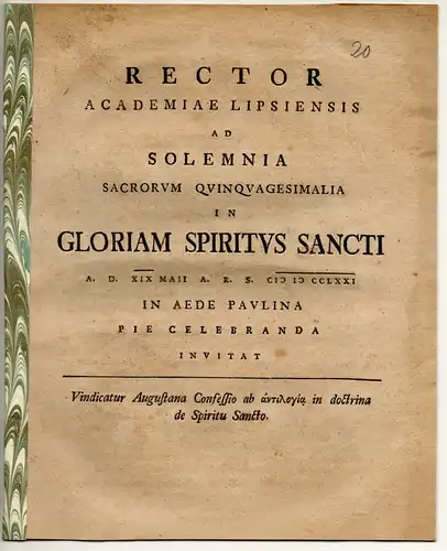 (Stemler, Johann Christian): Vindicatur Augustana Confessio ab antilogia in doctrina de Spiritu Sancto. Universitätsprogramm. 