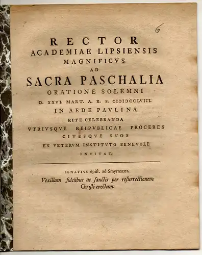 (Stemler, Johann Christian): Vexillum fidelibus ac sanctis per resurrectionem Christi erectum. Universitätsprogramm. 