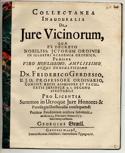 Gruell, Georg: Collectanea inauguralia de iure vicinorum. 