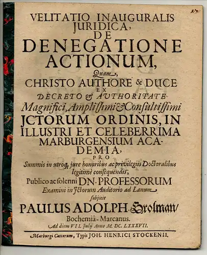 Grolman, Paul Adolph: Velitatio inauguralis iuridica de denegatione actionum. 