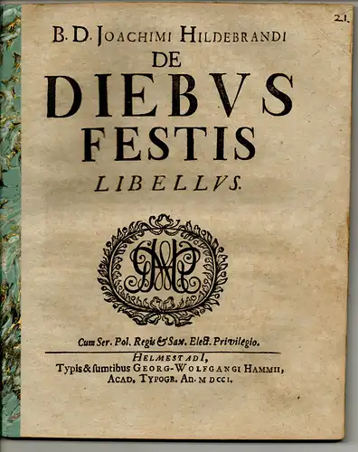 Hildebrand, Joachim: De Diebus Festis Libellus. 