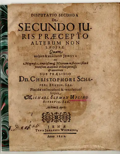 Upling, Michael Eleman: Disputatio secunda de secundo juris praecepto alterum non laedere. 