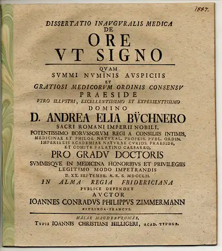 Zimmermann, Johann Conrad Philipp: aus Kitzingen: Medizinische Inaugural-Dissertation. De ore ut signo. 