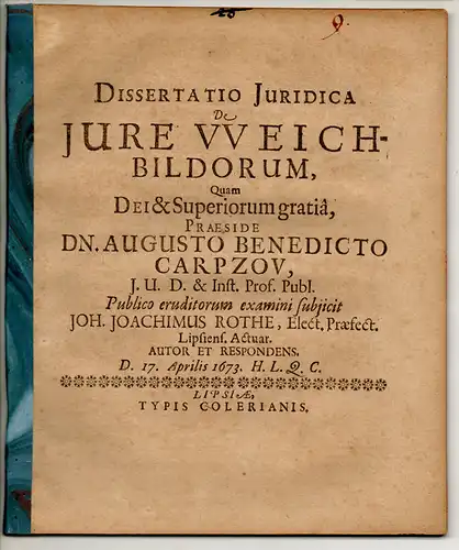 Rothe, Johann Joachim: aus Leipzig: Juristische Dissertation. De iure weichbildorum. 