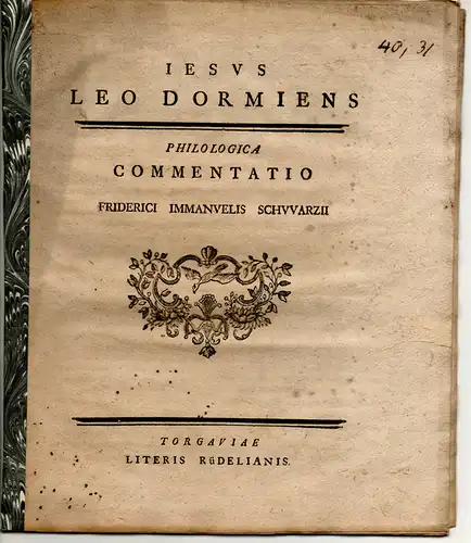 Schwarz, Friedrich Immanuel: Jesus leo dormiens : Philologica commentatio. 