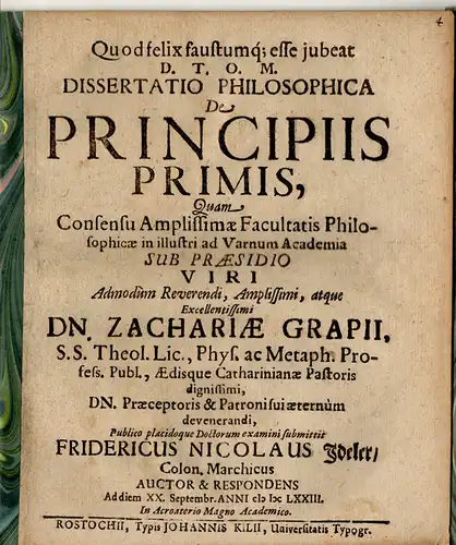 Ideler, Friedrich Nicolaus: Philosophische Dissertation. De Principiis Primis. 
