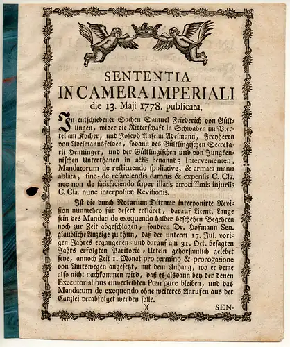 Sentenia in camera imperiali die 13. Maji 1778, publicata. 