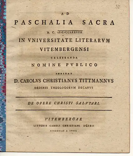Tittmann, Carl Christian: De opere Christi salutari. Universitätsprogramm. 