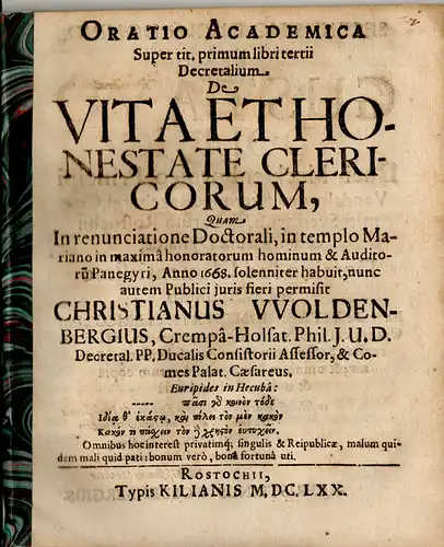 Woldenberg, Christian: De vita et honestate clericorum. 