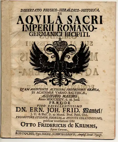 Krumms, Otto Friedrich von: Philosophische Dissertation. De aquila sacri imperii Romano-Germanici bicipiti. 