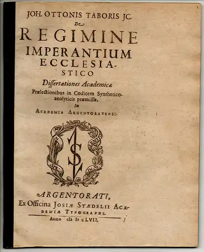 Tabor, Johann Otto: De regimine imperantium ecclesiastico dissertationes academicae. 