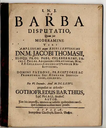 Barth, Gottfried: aus Leipzig: Philosophische Disputation. De barba. 
