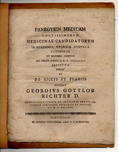 Richter, Georg Gottlob: De siccis et sobriis. Universitätsprogramm. 