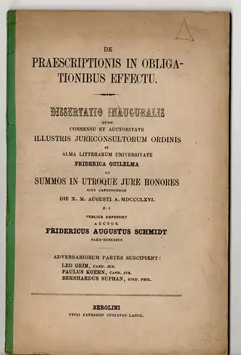 Schmidt, Friedrich August: De praescriptionis in obligationibus effectu. Dissertation. 