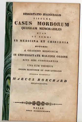 Borchard, Marc: aus Schwerin: Casus morborum quosdam memorabiles. Dissertation. 