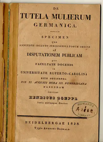 Zoepfl, Heinrich: De tutela mulierum Germanica. Habilitationsschrift. 