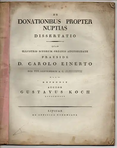 Koch, Gustav: aus Leipzig: De donationibus propter nuptias. Dissertation. 