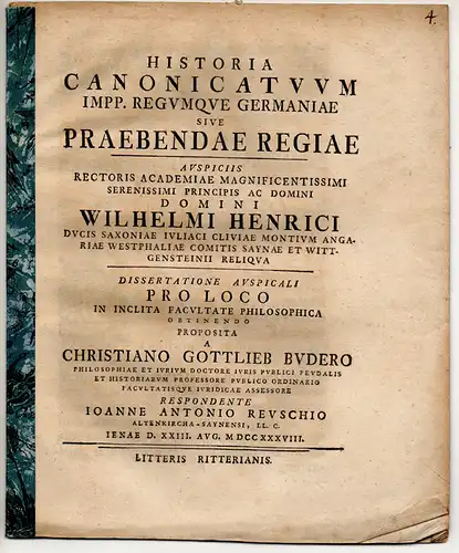 Reusch, Johann Anton: aus Altenkirchen: Historia canonicatuum Impp. regumque Germaniae sive praebendae regiae. 