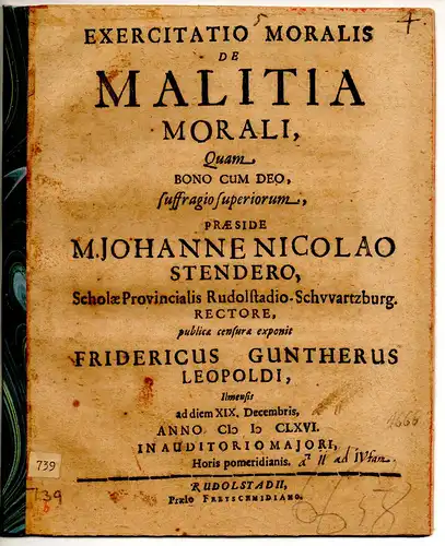 Leopoldi, Friedrich Gunter: Exercitatio moralis. De malitia morali. 