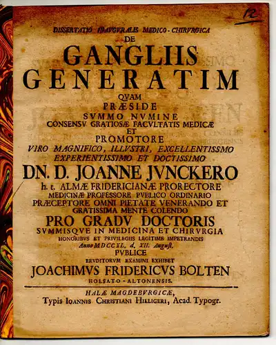 Bolten, Joachim Friedrich: Medizinisch-chirurgische Inaugural-Dissertation. De Gangliis Generatim. 