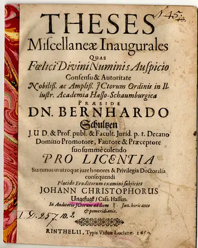 Ungefugk, Johann Christoph: aus Kassel: Theses miscellaneae inaugurales. 