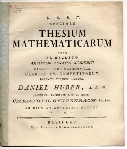 Gengenbach, Christoph: Specimen Thesium Mathematicarum. 