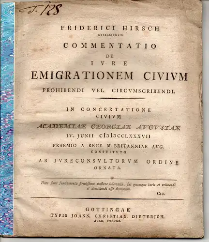 Hirsch, Friedrich: Commentatio de iure emigrationem civium prohibendi vel circumscribendi. 