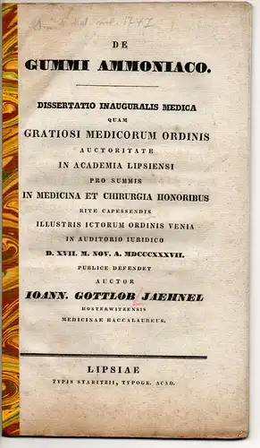 Jähnel, Johann Gottlob: aus Hosterwitz/Dresden: De gummi ammoniaco. Dissertation. 