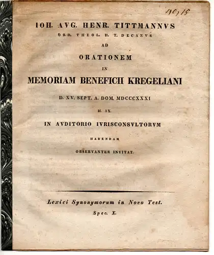 Tittmann, Johann August Heinrich: Lexici Synonymorum in Novo Test, spec. X. Universitätsprogramm. 