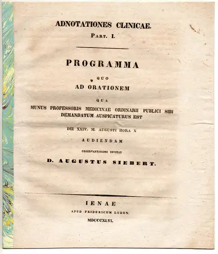 Siebert, August: Adnotationes clinicae, part I. (alles erschienene). Universitätsprogramm. 