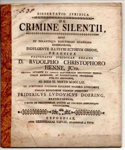 Döring, Friedrich Ludwig: aus Erfurt: Juristische Dissertation. De crimine silentii. 