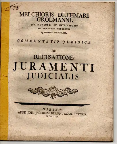 Grolmann, Melchior Dethmar: Commentatio iuridica de recusatione iuramenti iudicialis. 