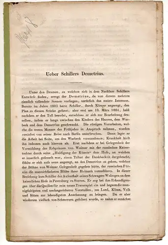 Rudolph, L: Ueber Schillers Demetrius. Sonderdruck aus: Archiv für das Studium der neueren Sprachen und Literaturen 37, 169-182. 