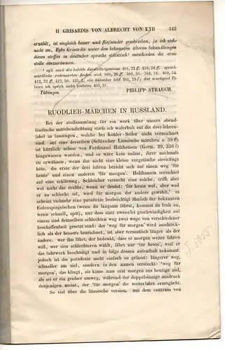 Laistner, Ludwig: Ruodlieb-Märchen in Russland. Sonderdruck aus: Zeitschrift für deutsches Alterthum 29, 443-465. 