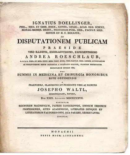 Waltl, Joseph: Aus Wasserburg: Theses ad disputationem publicam. 