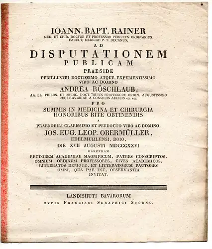 Obermüller, Josef Eugen Leopold: aus Edelmühlen: Theses ad disputationem publicam. 