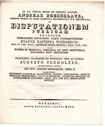 Seeholzer, August: aus Ingolstadt: Theses ad disputationem publicam. 