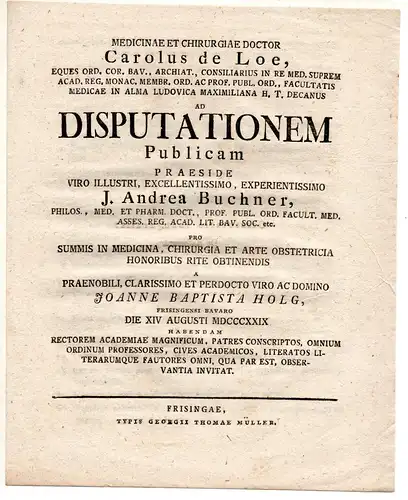 Holg, Johann Baptist: aus Freising: Theses ad disputationem publicam. 