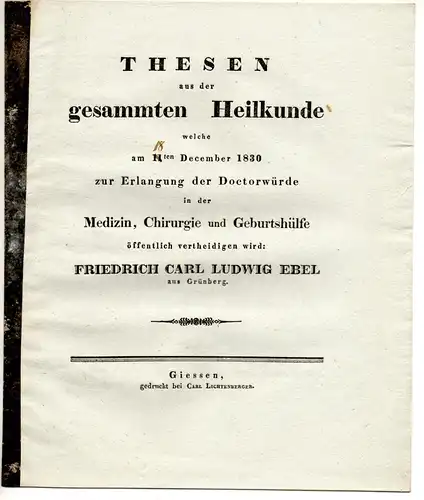 Ebel, Friedirch Karl Ludwig: aus Grünberg: Thesen aus der gesammten Heilkunde. 