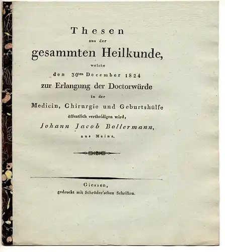 Bollermann, Johann Jacob: aus Mainz: Thesen aus der gesammten Heilkunde. 