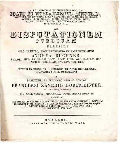 Dorfmeister, Franz Xaver: aus Regensburg: Theses ad disputationem publicam. 