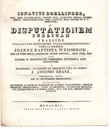Kranz, Joseph Anton: aus Flintsbach: Theses ad disputationem publicam. 